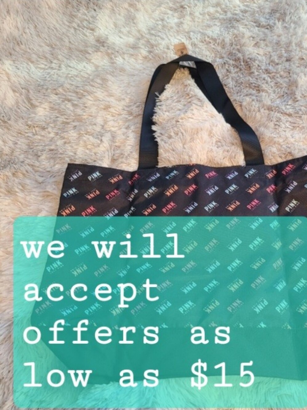 PINK Victoria's Secret Logo Black Tote Bag NWT